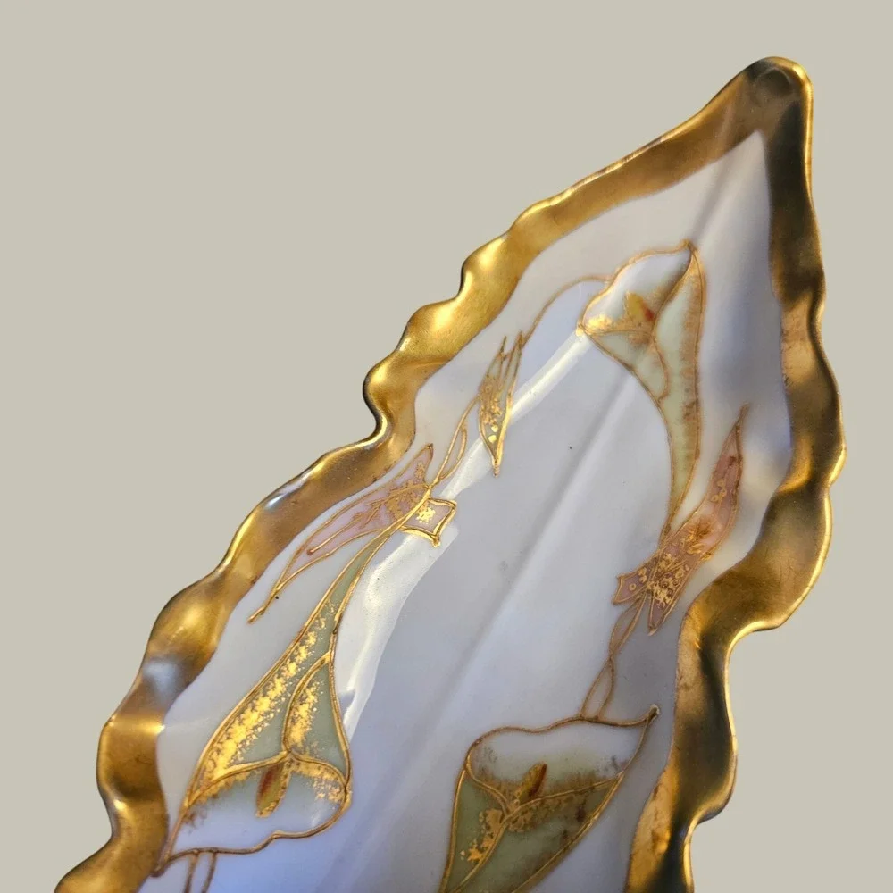 Limoges France Porcelain Celery Dish Calla Lily Gold Gilt Kahn & Henderson Tray